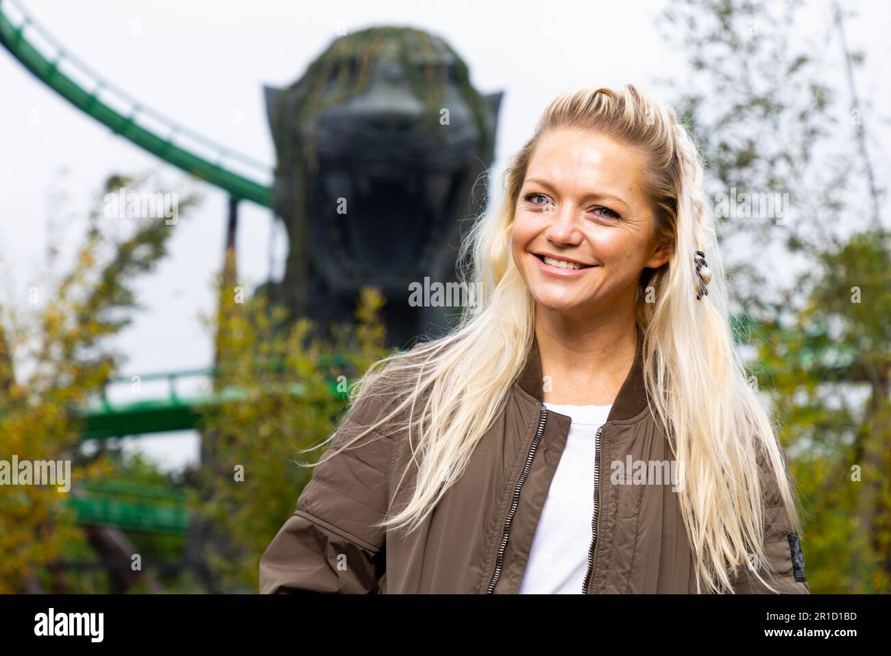 Hannah Spearritt lors du lancement du nouveau terrain à thème, World of Jumanji, au Chessington World of Adventures Resort, dans le sud-ouest de Londres, qui s'ouvre au public lundi. Date de la photo: Samedi 13 mai 2023. Banque D'Images