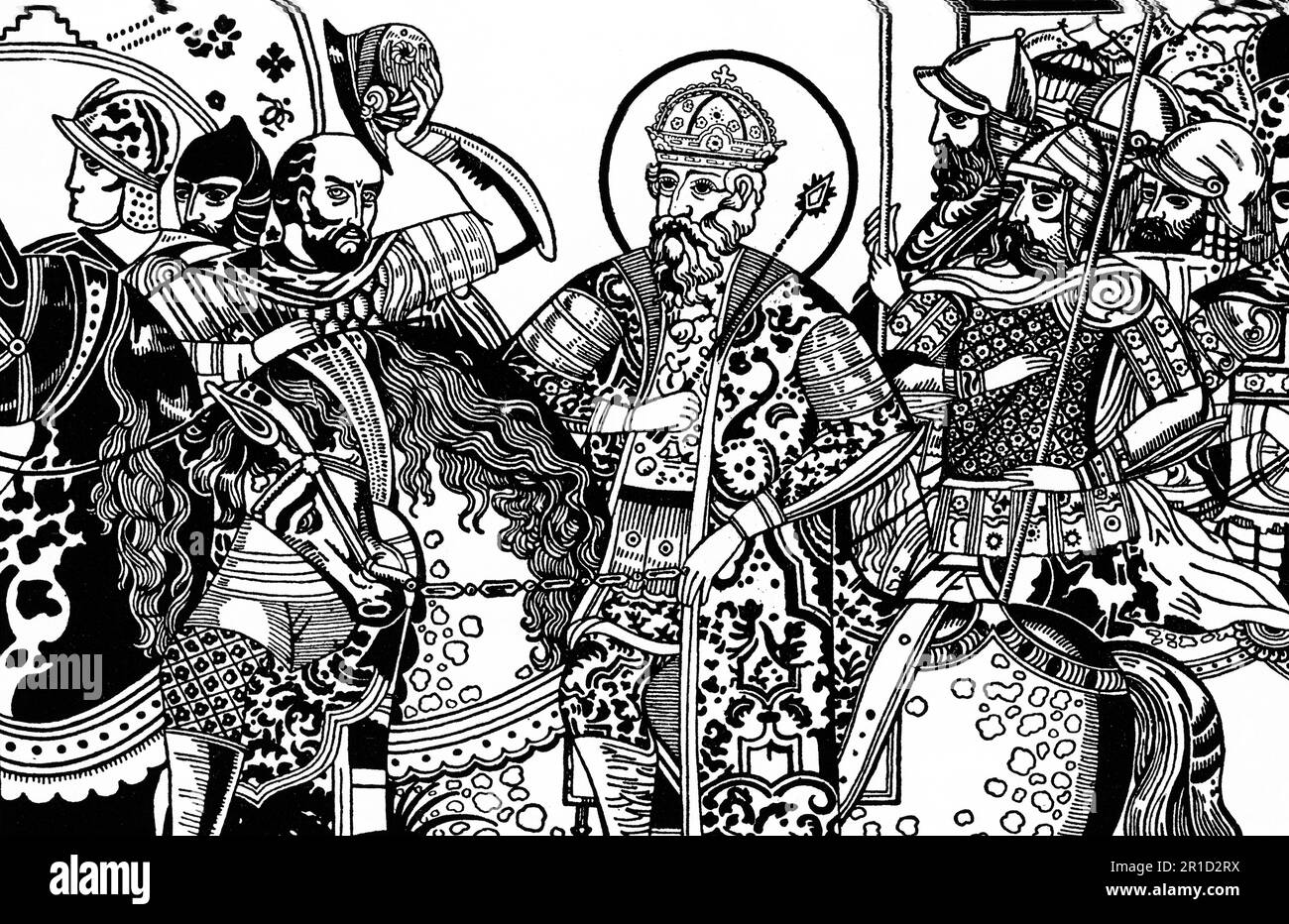 Vladimir J'ai photographié comme Saint Vladimir. Vladimir i Sviatoslavich ou Volodymyr i Sviatoslavitch (c958-1015), souvent appelé Vladimir le Grand, fut prince de Novgorod, grand prince de Kiev, et souverain de Kievan Rus' de 980 à 1015. L'Église orthodoxe orientale l'a canonisé comme Saint Vladimir. Banque D'Images