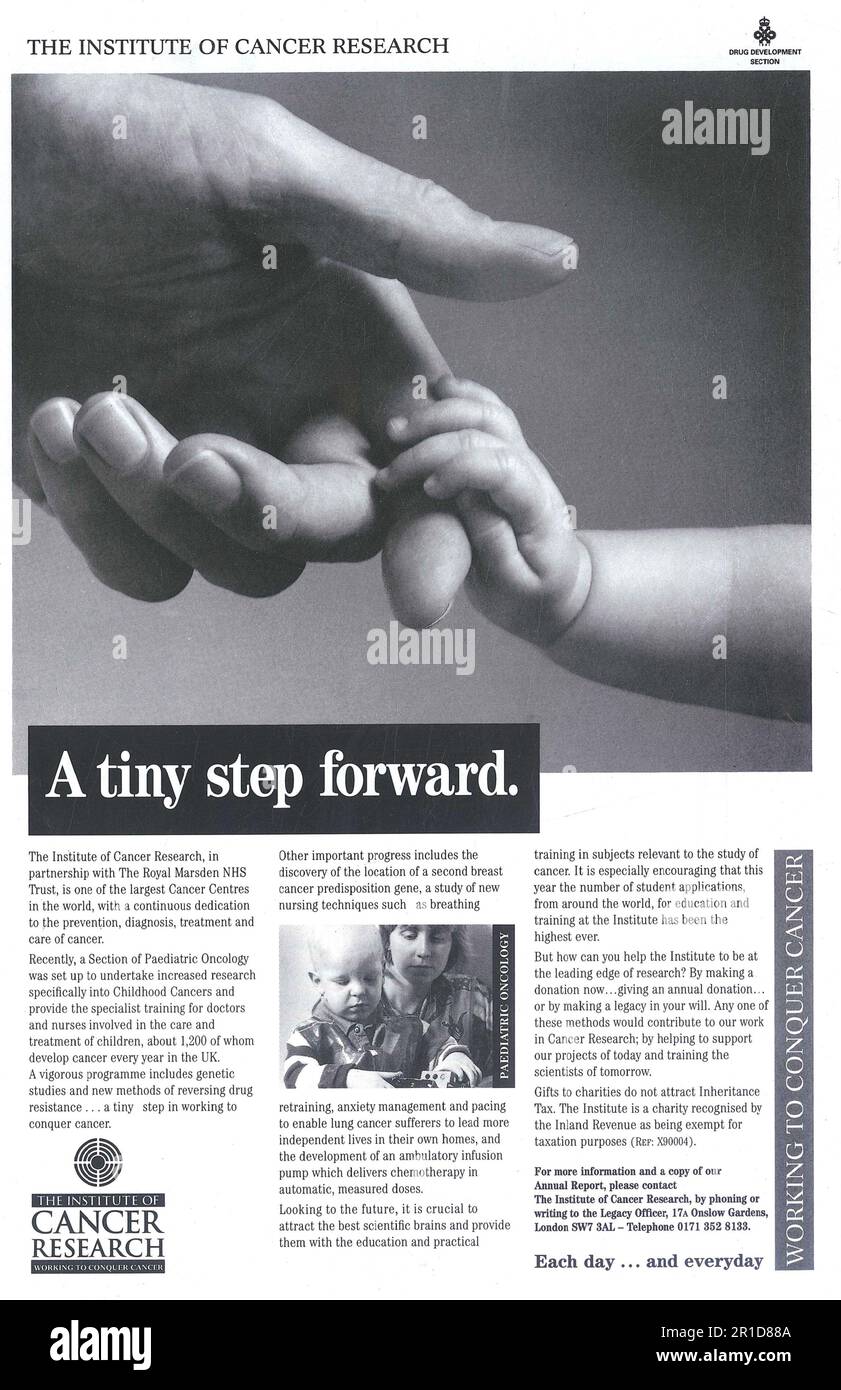 Publicité de l'Institut du cancer dans un magazine NatGeo, 1996 Banque D'Images