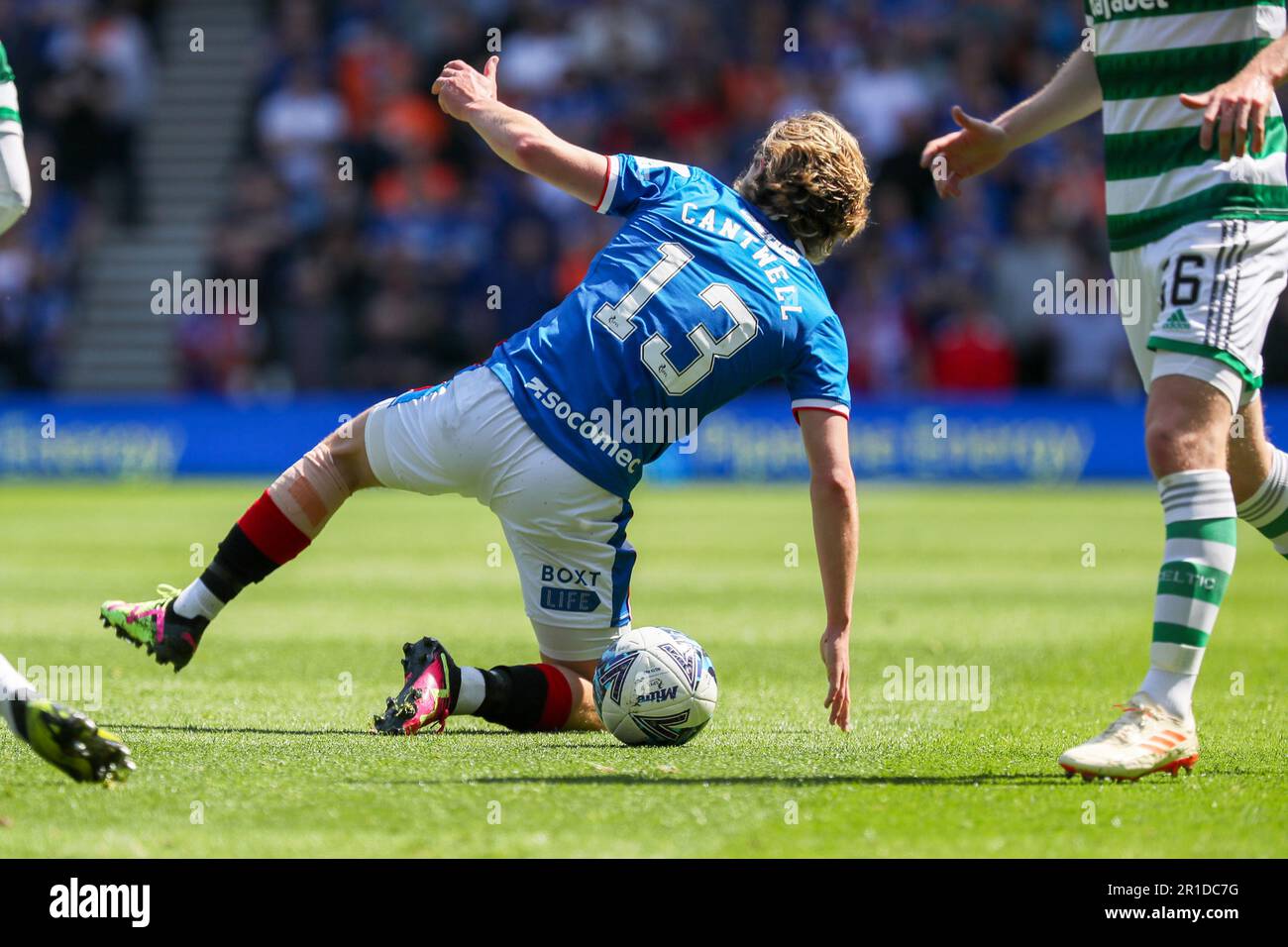 Glasgow, Royaume-Uni. 13th mai 2023. Les Rangers ont joué au Celtic au stade Ibrox, à Glasgow, en Écosse, au Royaume-Uni, dans leur avant-dernier match à domicile de la saison et ont battu le Celtic 3 - 0. Les buts ont été marqués par Todd Cantwell, Rangers 13 (5 minutes), John Souttar, Rangers 16 (34 minutes) et Fashion Sakala Rangers 30, (70 minutes) Credit: Findlay/Alamy Live News Banque D'Images