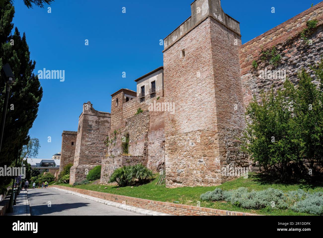 Murs extérieurs de la forteresse Alcazaba - Malaga, Andalousie, Espagne Banque D'Images