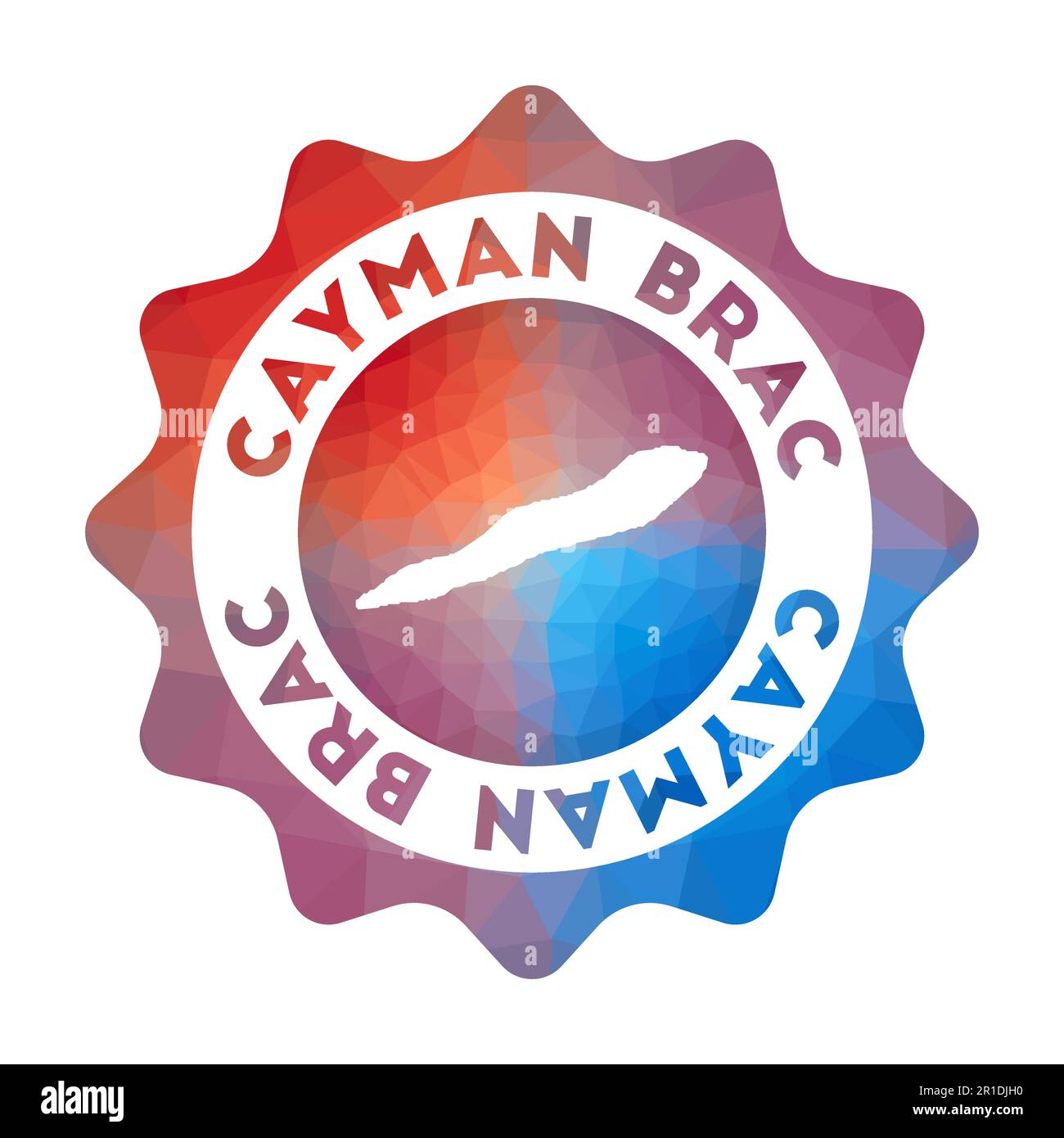 Logo Cayman Brac Low Poly. Logo de l'île en dégradé coloré de style géométrique. Symbole rond polygonal multicolore Cayman Brac avec carte pour Illustration de Vecteur