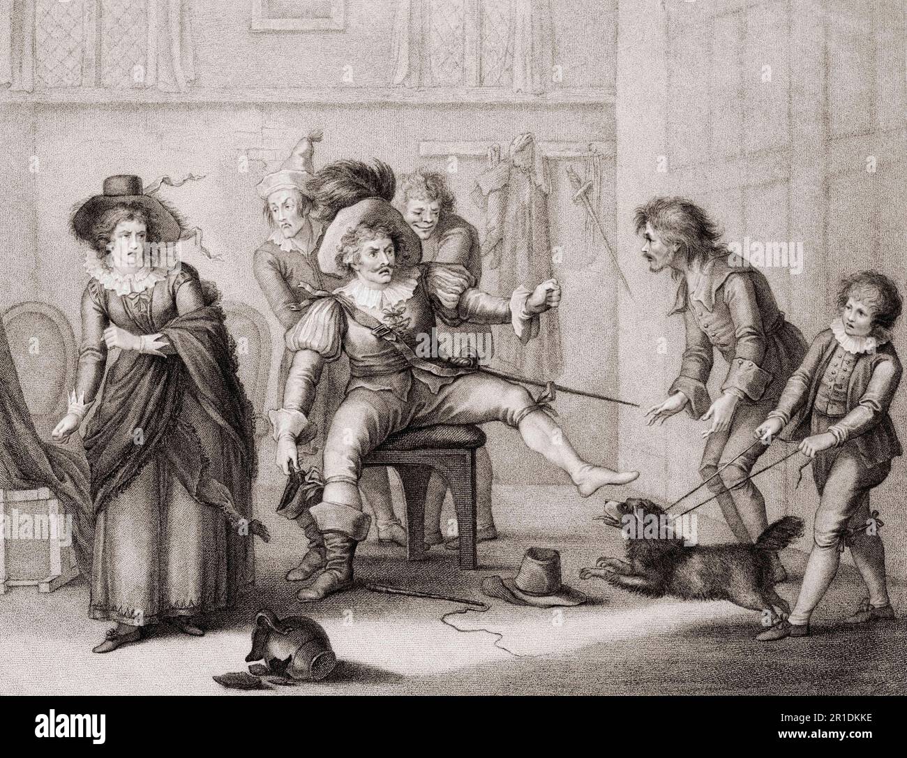 Une scène du Taming of the Shrew, Act III, Scene II, de William Shakespeare. Après une impression de William Satchwell Leney. Banque D'Images