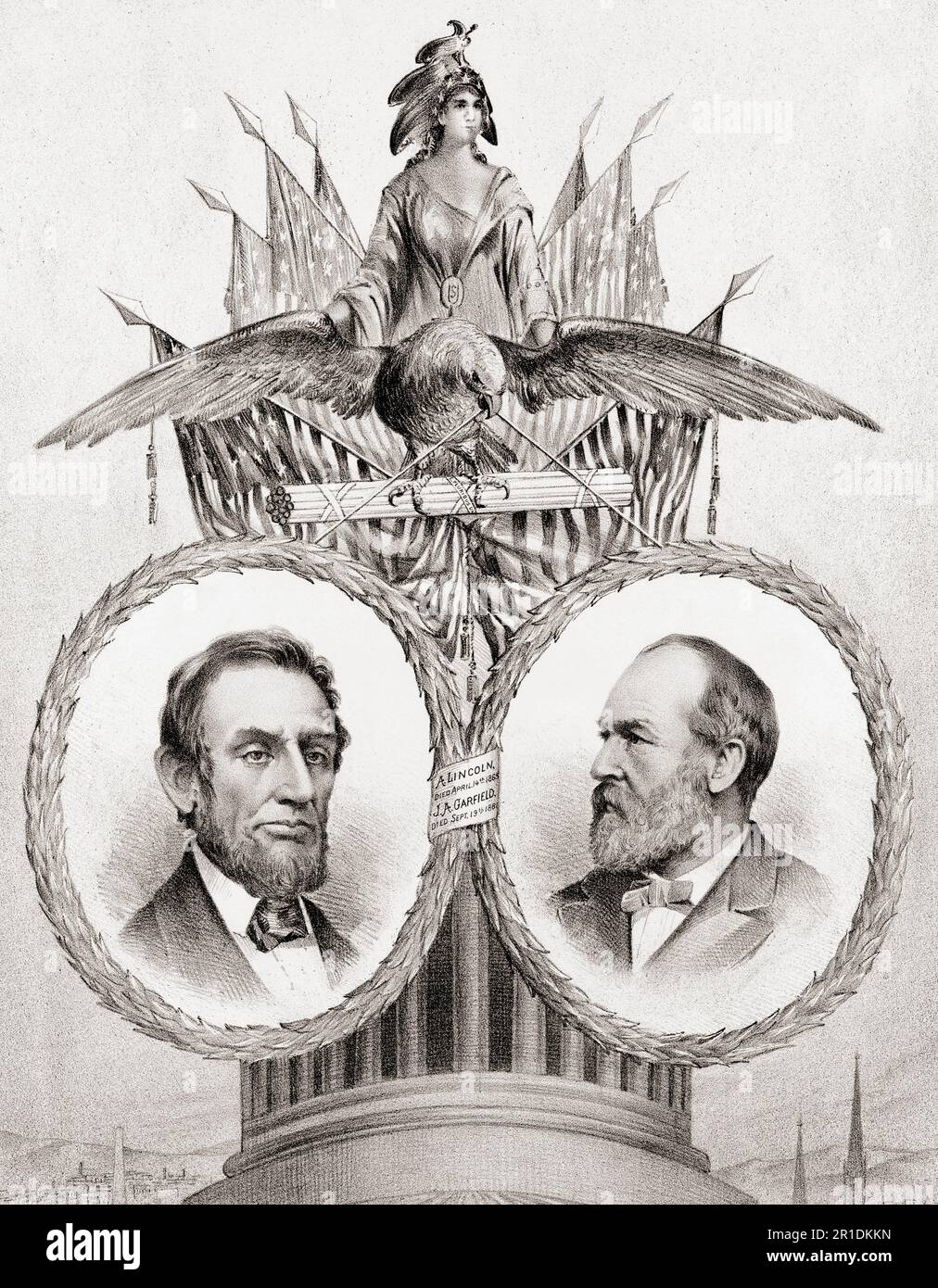 Deux présidents américains assassinés au siècle 19th : Abraham Lincoln, 1809 - 1865 et James Garfield, 1831 - 1881. Après un tirage de 19th ans. Banque D'Images