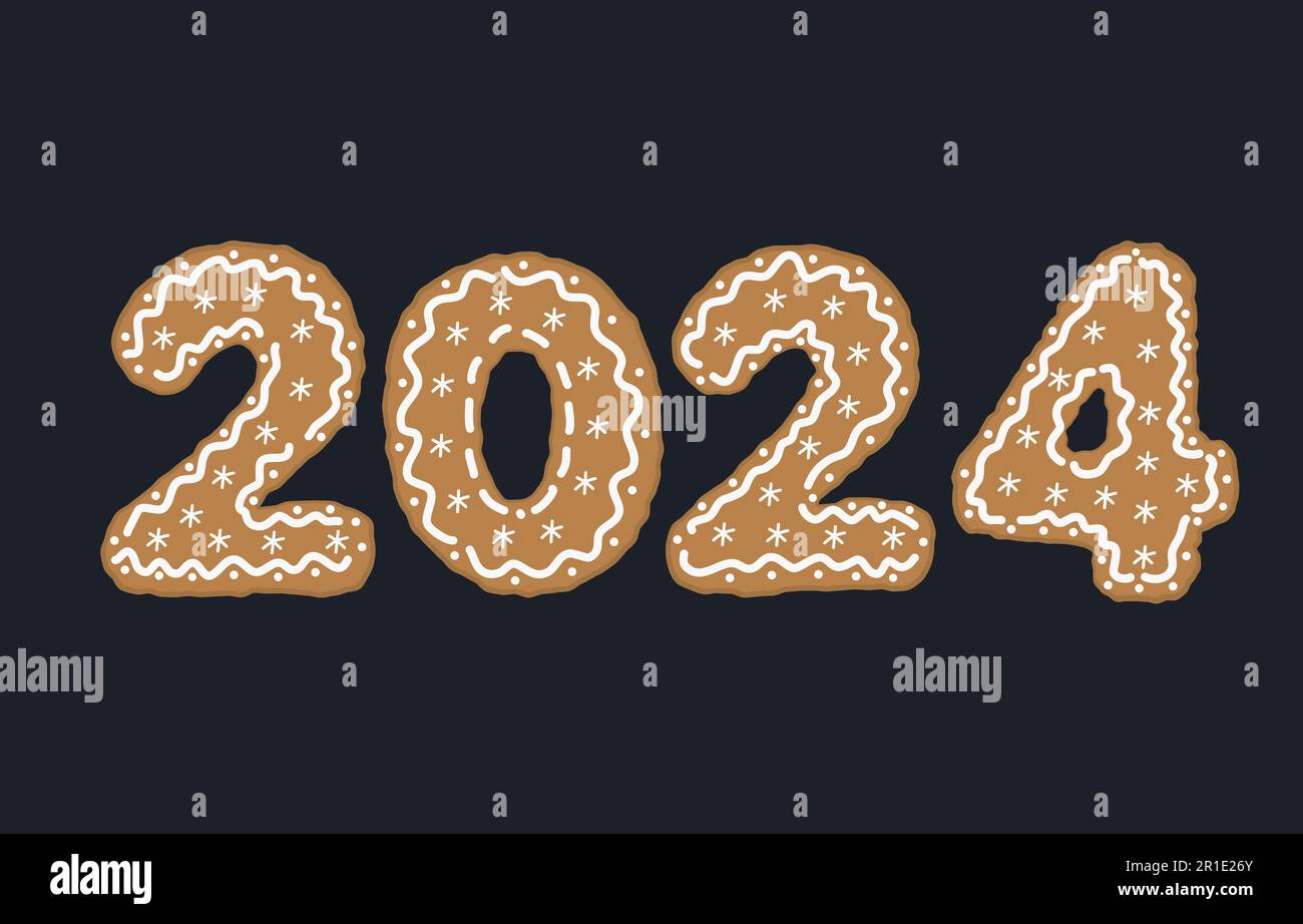Cookies de Noël sous forme de nombres de l'année 2024. Modèle de carte de vœux. Illustration vectorielle Illustration de Vecteur