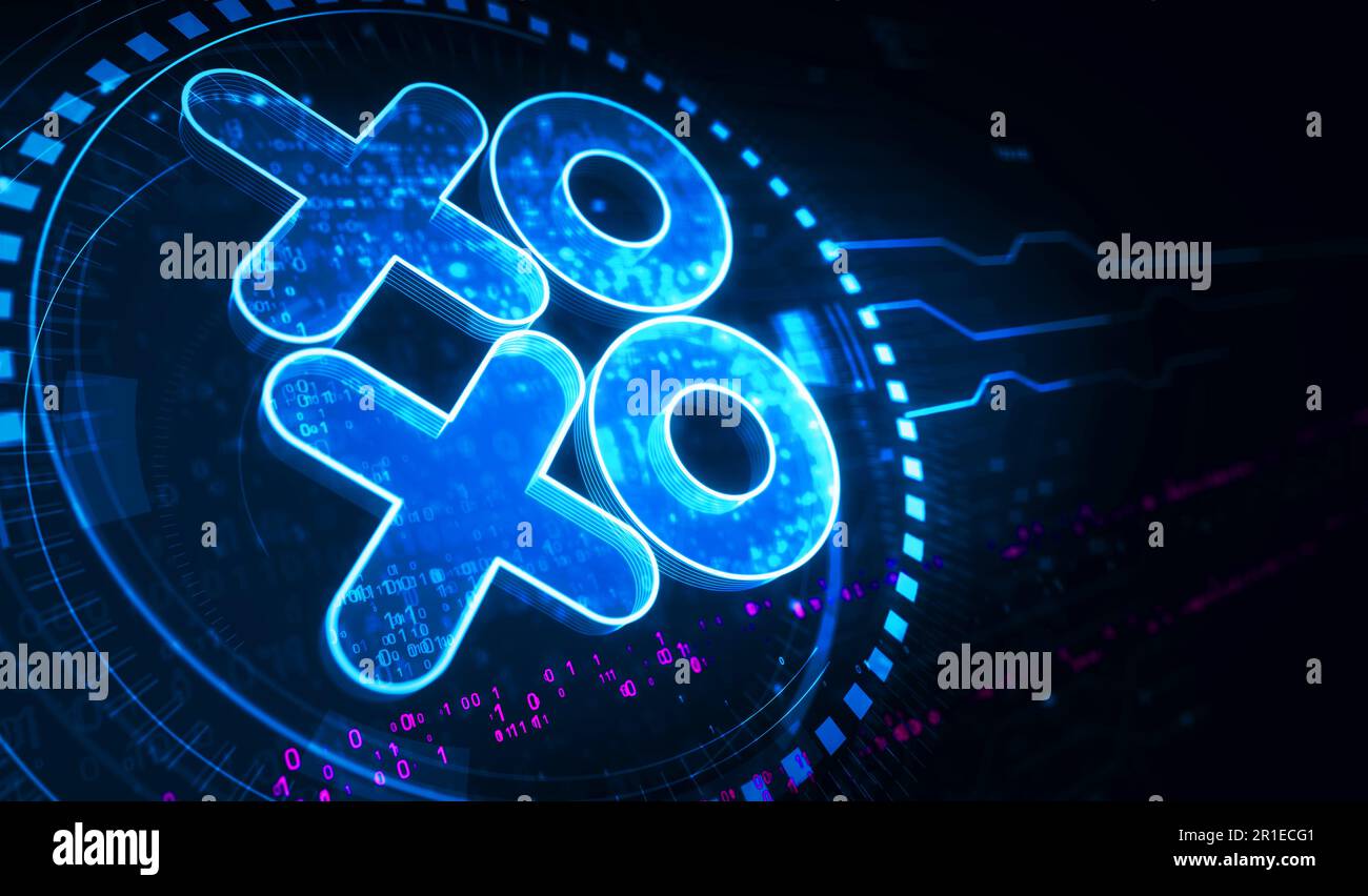 XOXO romantique amour salutation et baiser numérique cyber style symbole concept numérique. Réseau, cybertechnologie et informatique résumé 3D illustr Banque D'Images