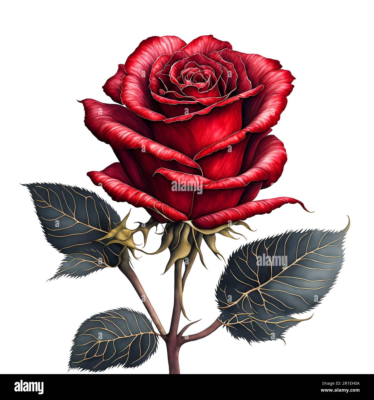 Superbes illustrations de roses aquarelle sur fond blanc Banque D'Images