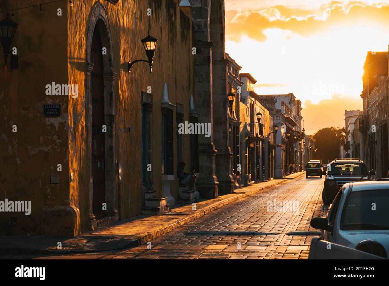 Coucher de soleil dans la vieille ville de Campeche, une ville coloniale espagnole au Mexique Banque D'Images