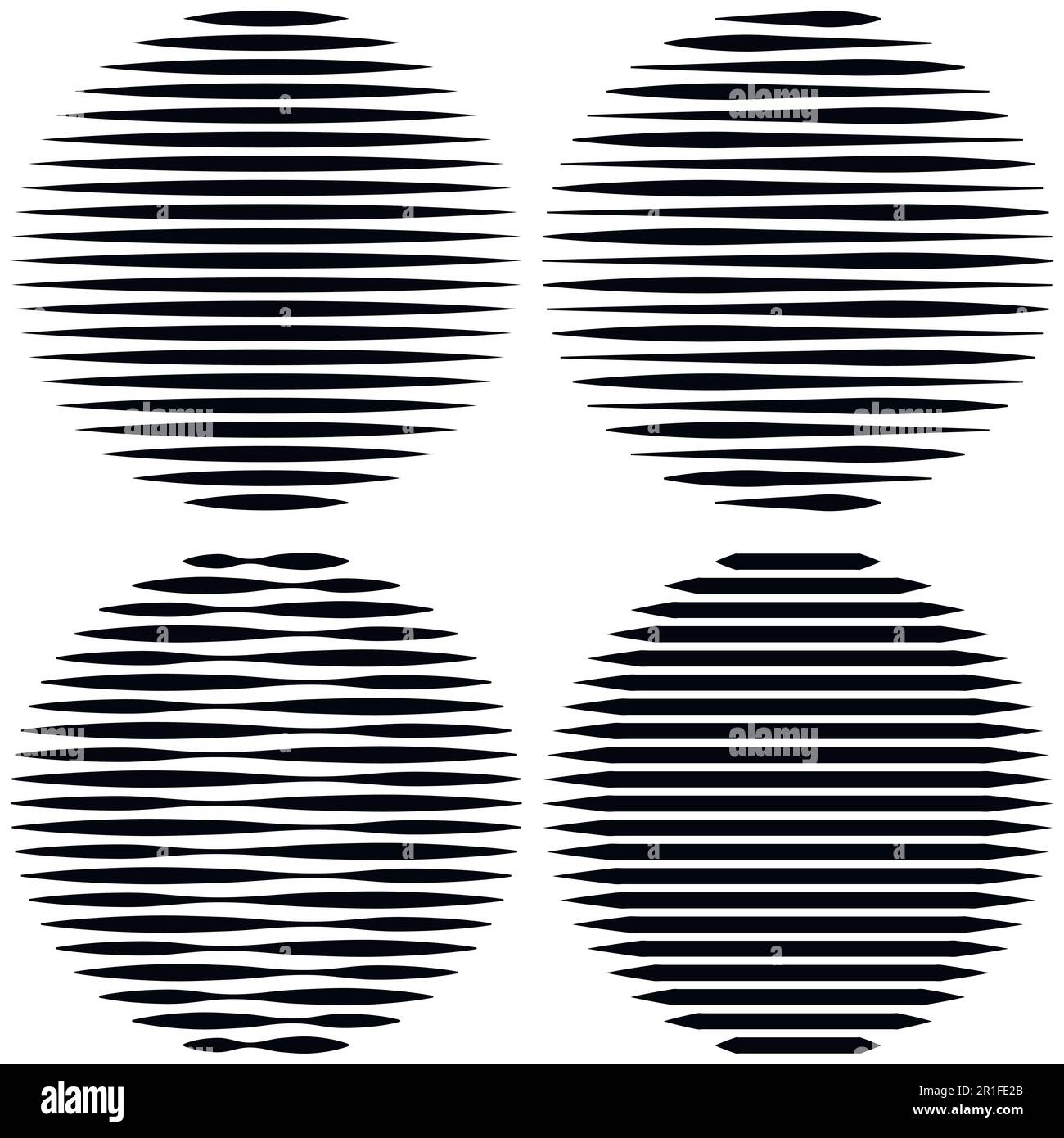 Définir le logo cercle avec des lignes icône inhabituelle Design, bandes horizontales vectorielles forme géométrique, l'effet de la réfraction, la réfraction de la lumière, pop art Illustration de Vecteur