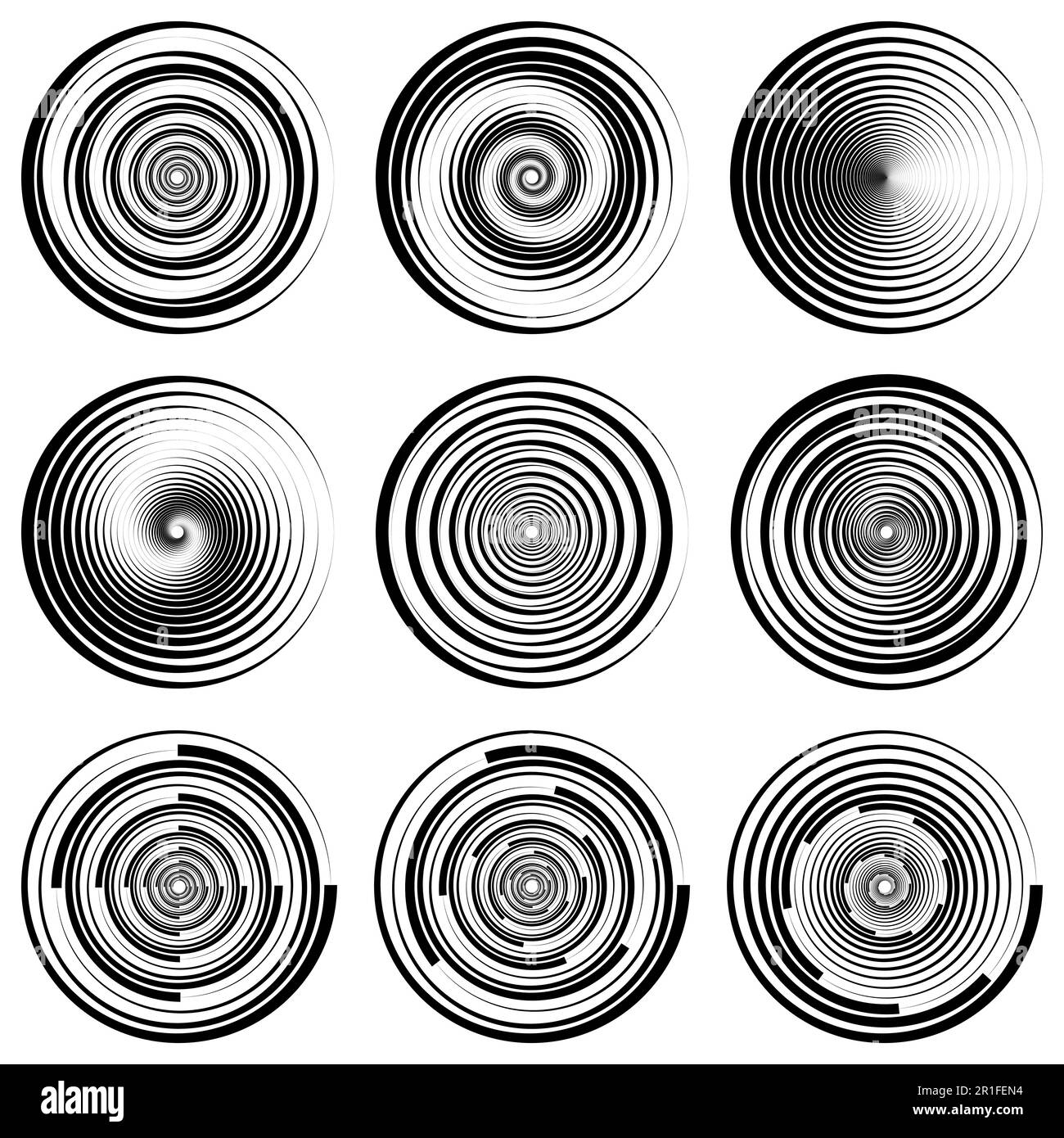 Set rond spirale cercle filigrane filigrane filigrane, vecteur EPS dynamique swoosh, modèle logo de protection contrefaite Illustration de Vecteur