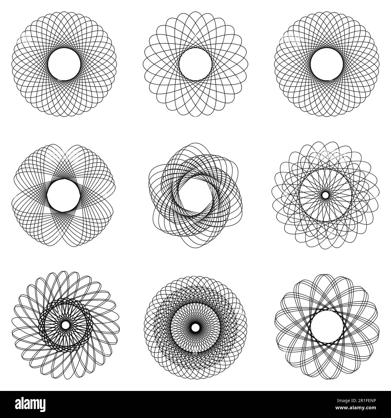 Modèle hologramme filigrane, set circulaire pattern mandala, vecteur abstrait circulaire pattern protection contre la falsification Illustration de Vecteur