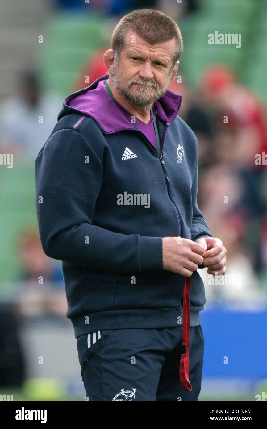 Dublin, Irlande. 13th mai 2023. Graham Rowntree, entraîneur de Munster Head, lors du match de demi-finale du championnat de rugby Uni entre le rugby de Leinster et le rugby de Munster au stade Aviva de Dublin, en Irlande, sur 13 mai 2023 (photo par Andrew SURMA/ Credit: SIPA USA/Alay Live News Banque D'Images