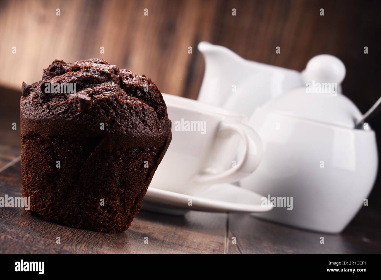 Composition avec tasse de café et muffin Banque D'Images
