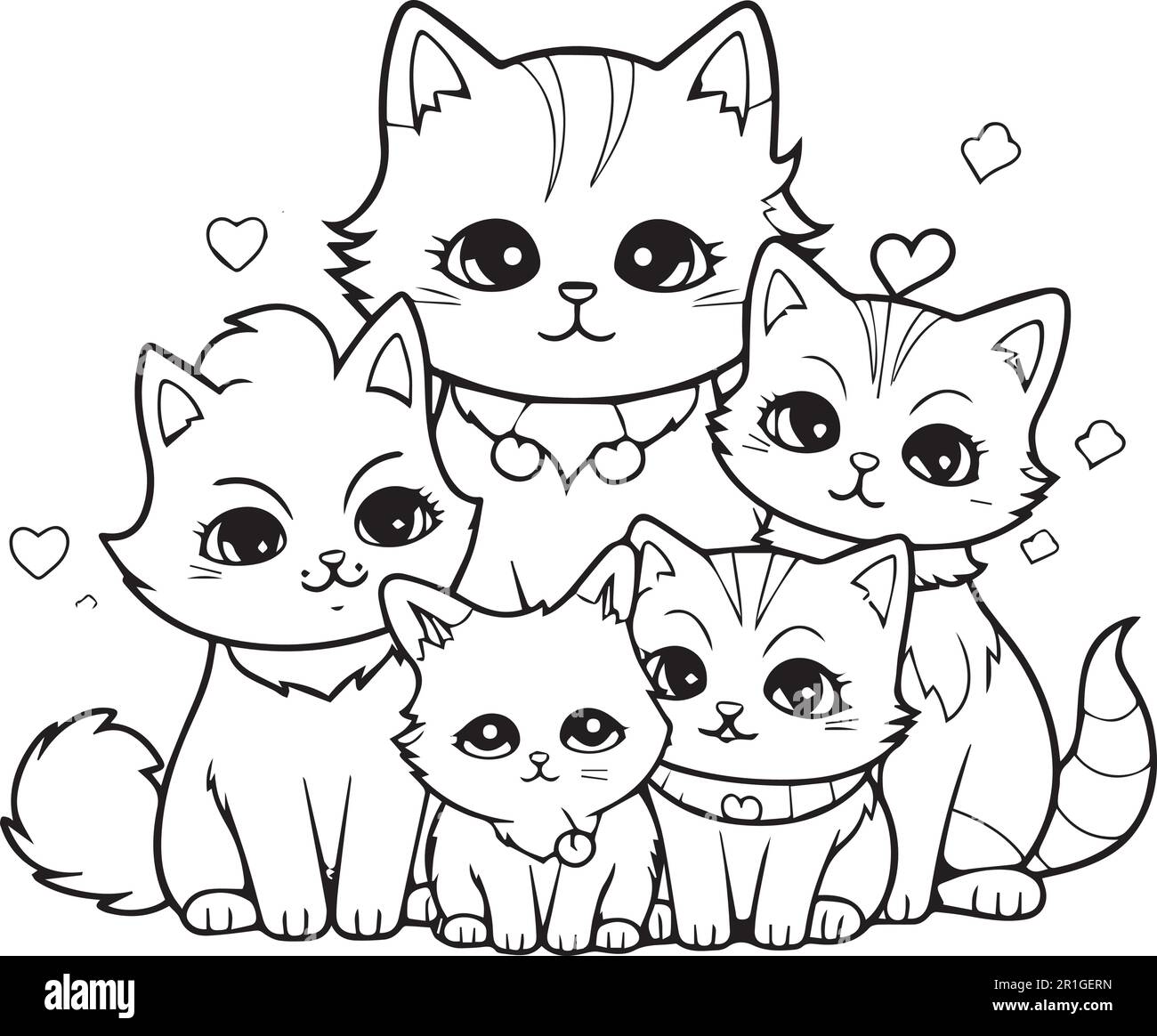 Une page de livre de coloriage d'une famille de chats. Illustration de Vecteur