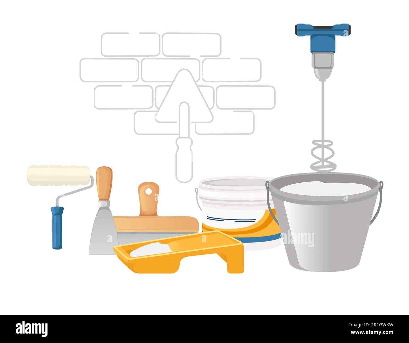 Outils de plâtrage des parois et des surfaces illustration vectorielle sur fond blanc Illustration de Vecteur