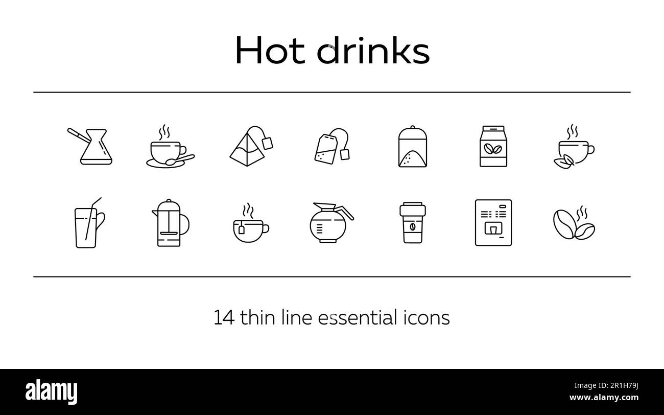 Ensemble d'icônes de la ligne des boissons chaudes Illustration de Vecteur
