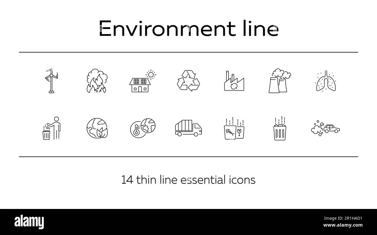 Icônes de contamination de l'environnement. Ensemble d'icônes de ligne Illustration de Vecteur