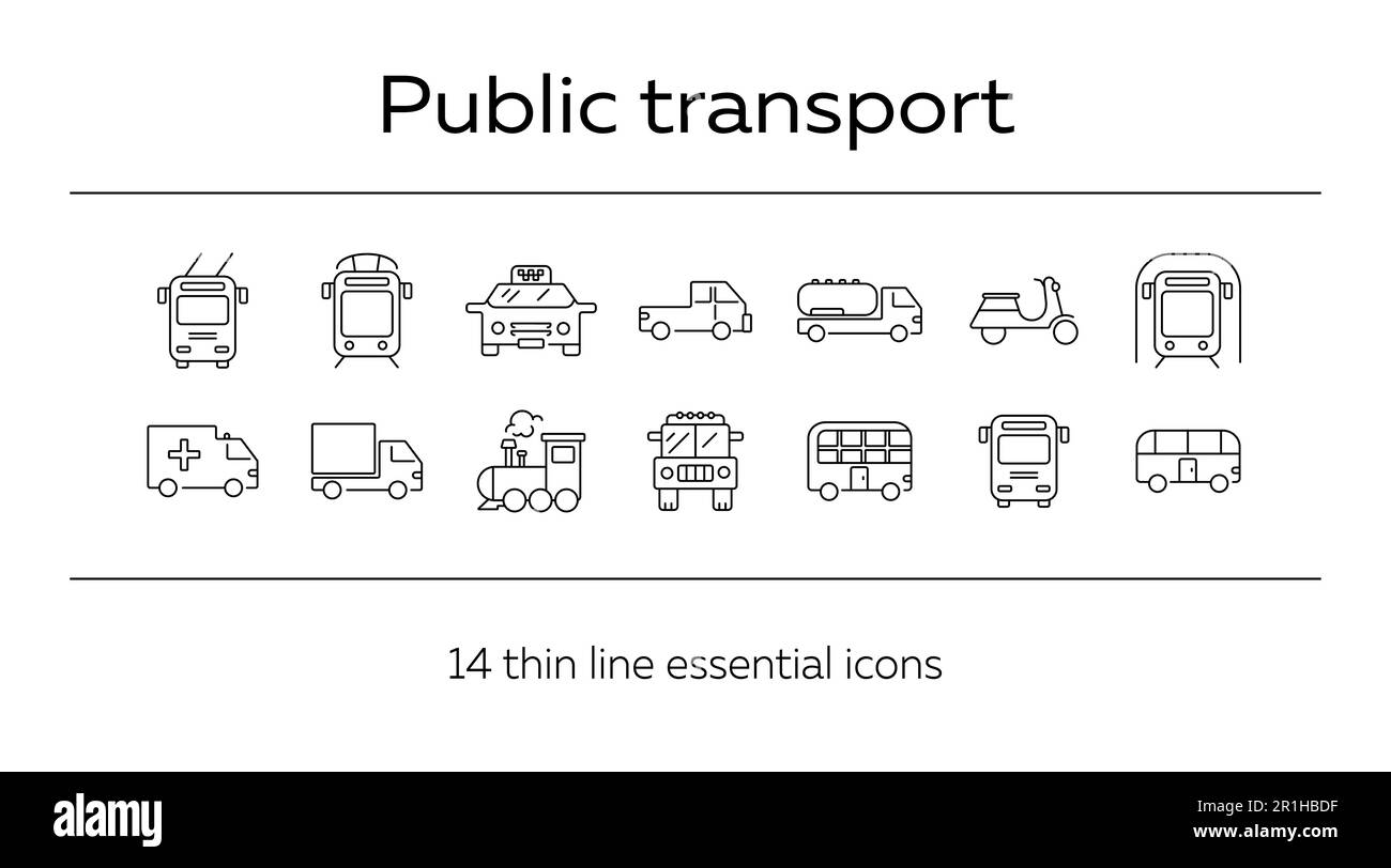 Jeu d'icônes de la ligne de transport public Illustration de Vecteur
