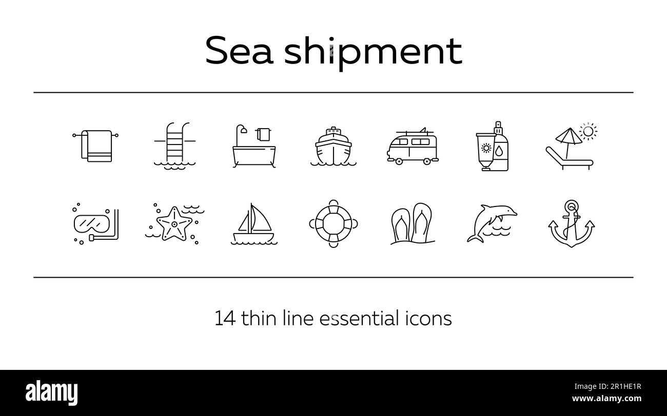 Ensemble d'icônes de la ligne de visite de la mer Illustration de Vecteur