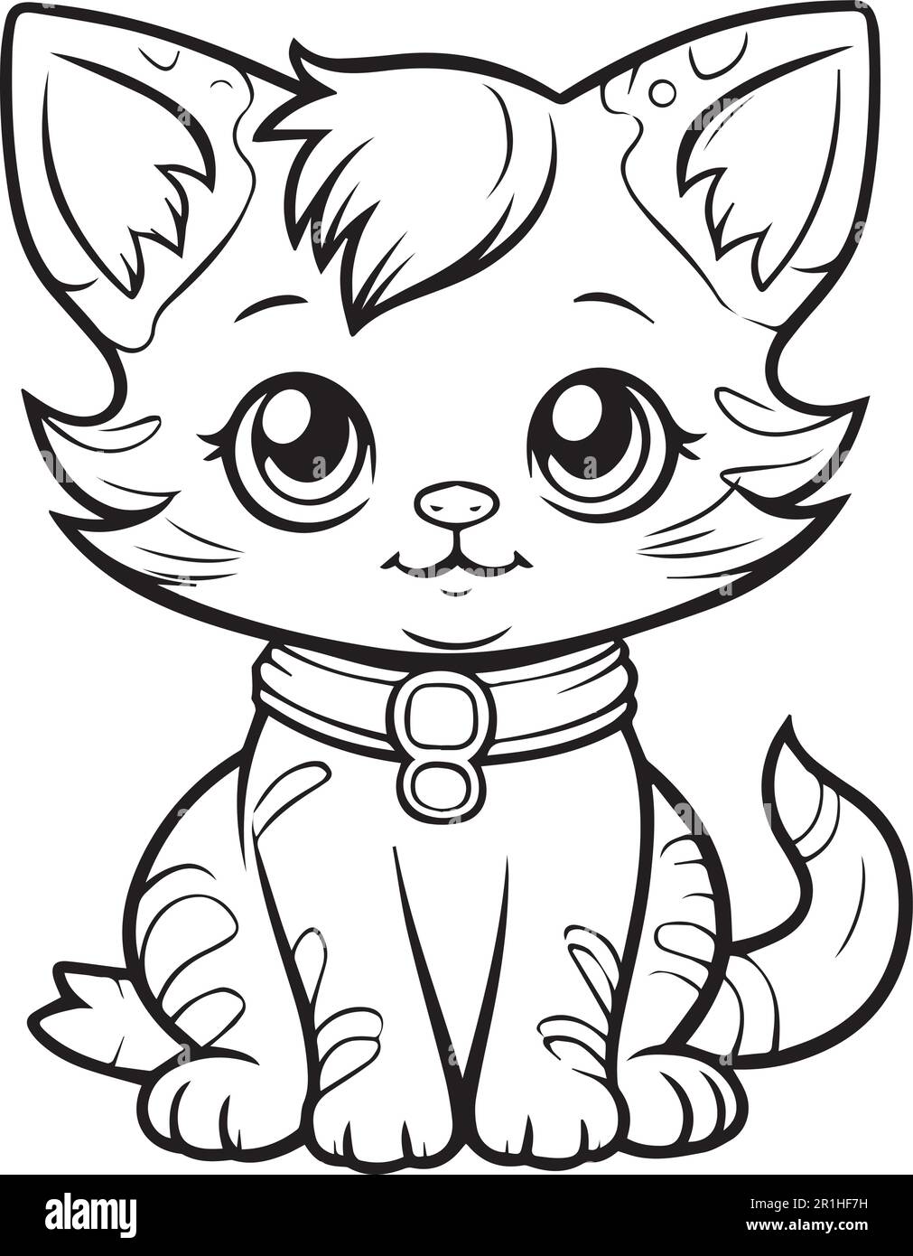 Une page de coloriage de chat de dessin animé pour les enfants. Illustration de Vecteur