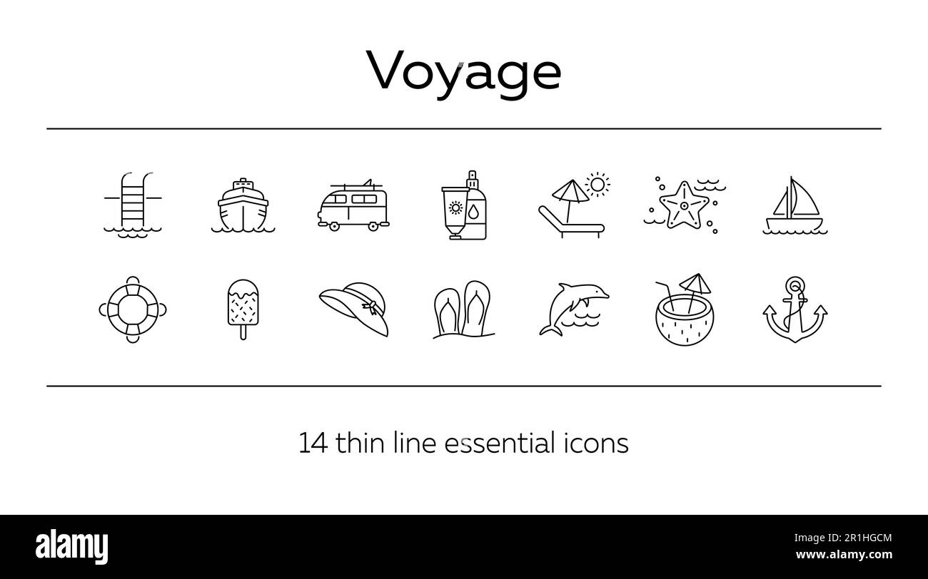 Ensemble d'icônes de ligne de voyage Illustration de Vecteur