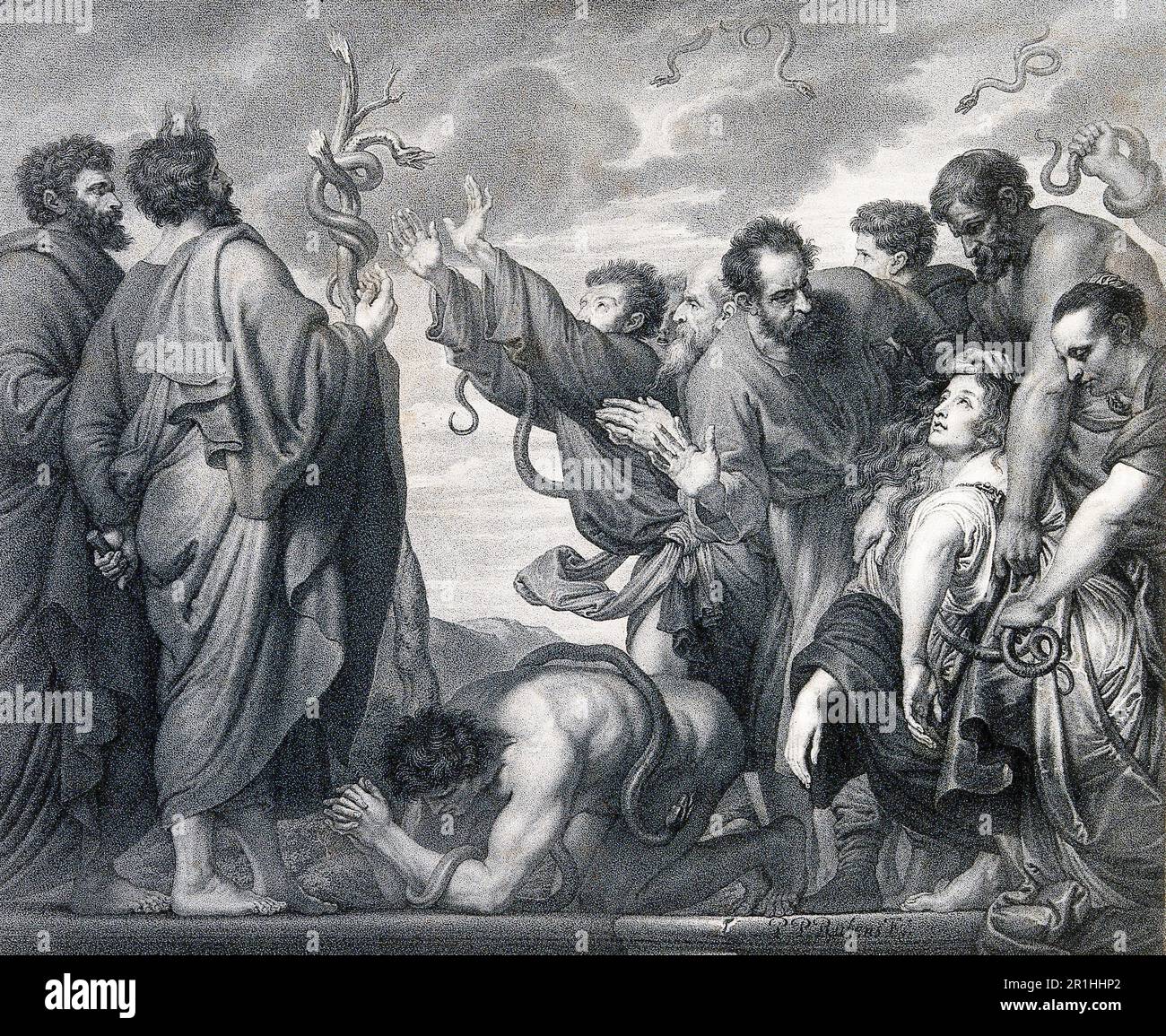 L'histoire du prophète Moïse, Moïse et Éléazar montrent le serpent ...
