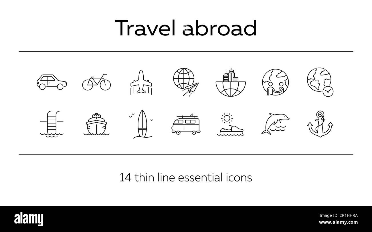 Icône de ligne de voyage à l'étranger définie Illustration de Vecteur