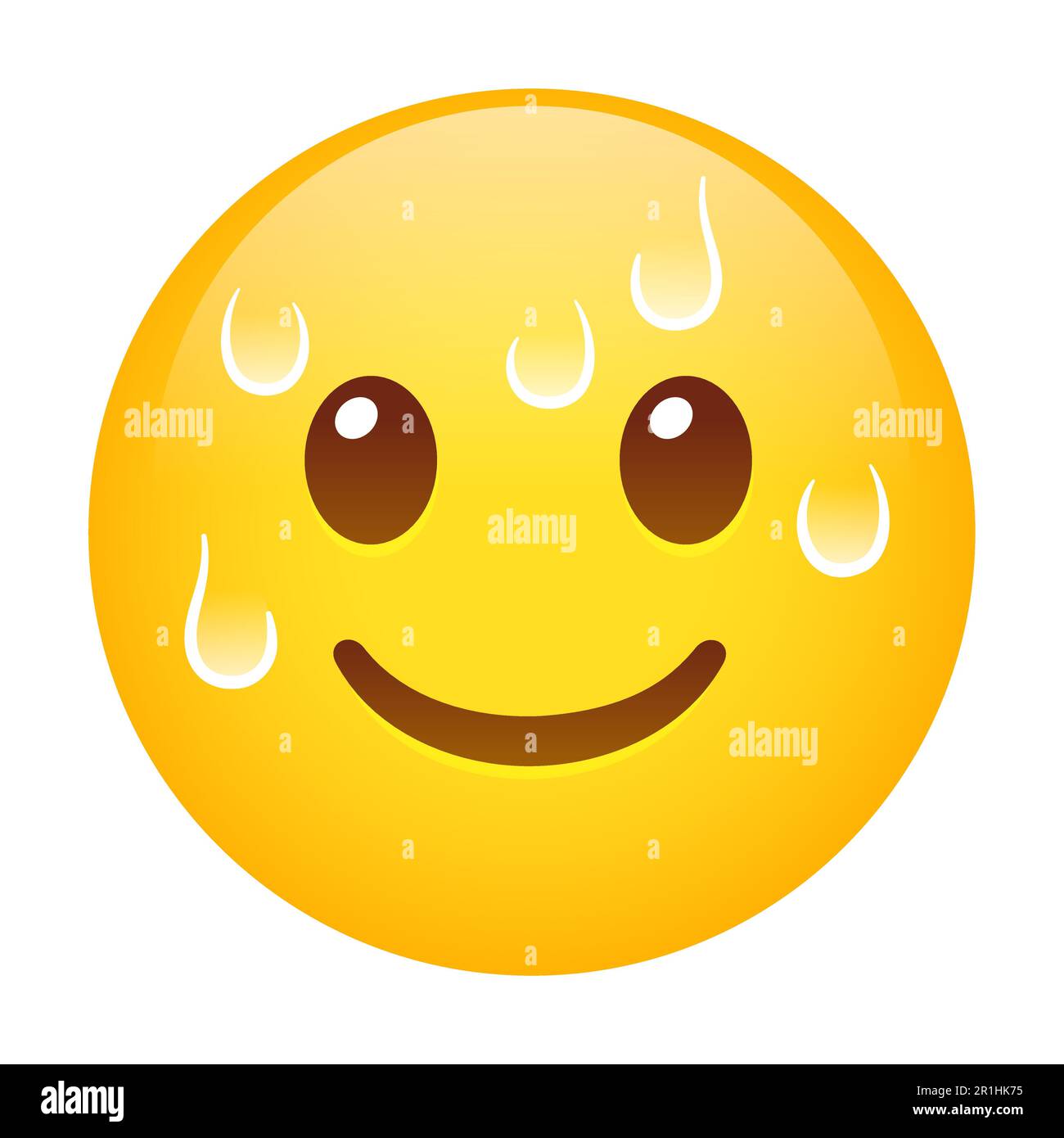 Transpiration nerveuse emoji, drôle visage souriant avec des gouttes de sueur se déroulant. Illustration de clip art vectoriel. Illustration de Vecteur