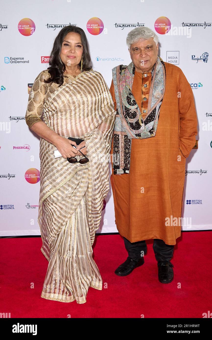 Londres, Royaume-Uni . 14 mai 2023 . Shabana Azmi et Javed Akhtar photographiés lors du gala de clôture du Festival du film asiatique du Royaume-Uni et des prix 2023 qui se tiennent au BFI Southbank. Crédit : Alan D West/EMPICS/Alay Live News Banque D'Images