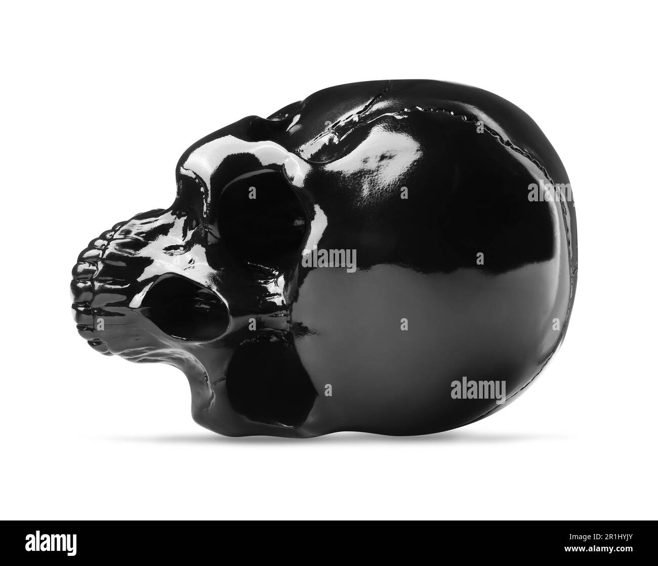 Crâne humain brillant noir isolé sur blanc Banque D'Images