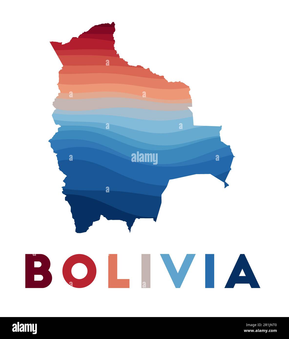 Carte de Bolivie. Carte du pays avec de belles vagues géométriques dans les couleurs rouge et bleu. Forme de Bolivie vivante. Illustration vectorielle. Illustration de Vecteur