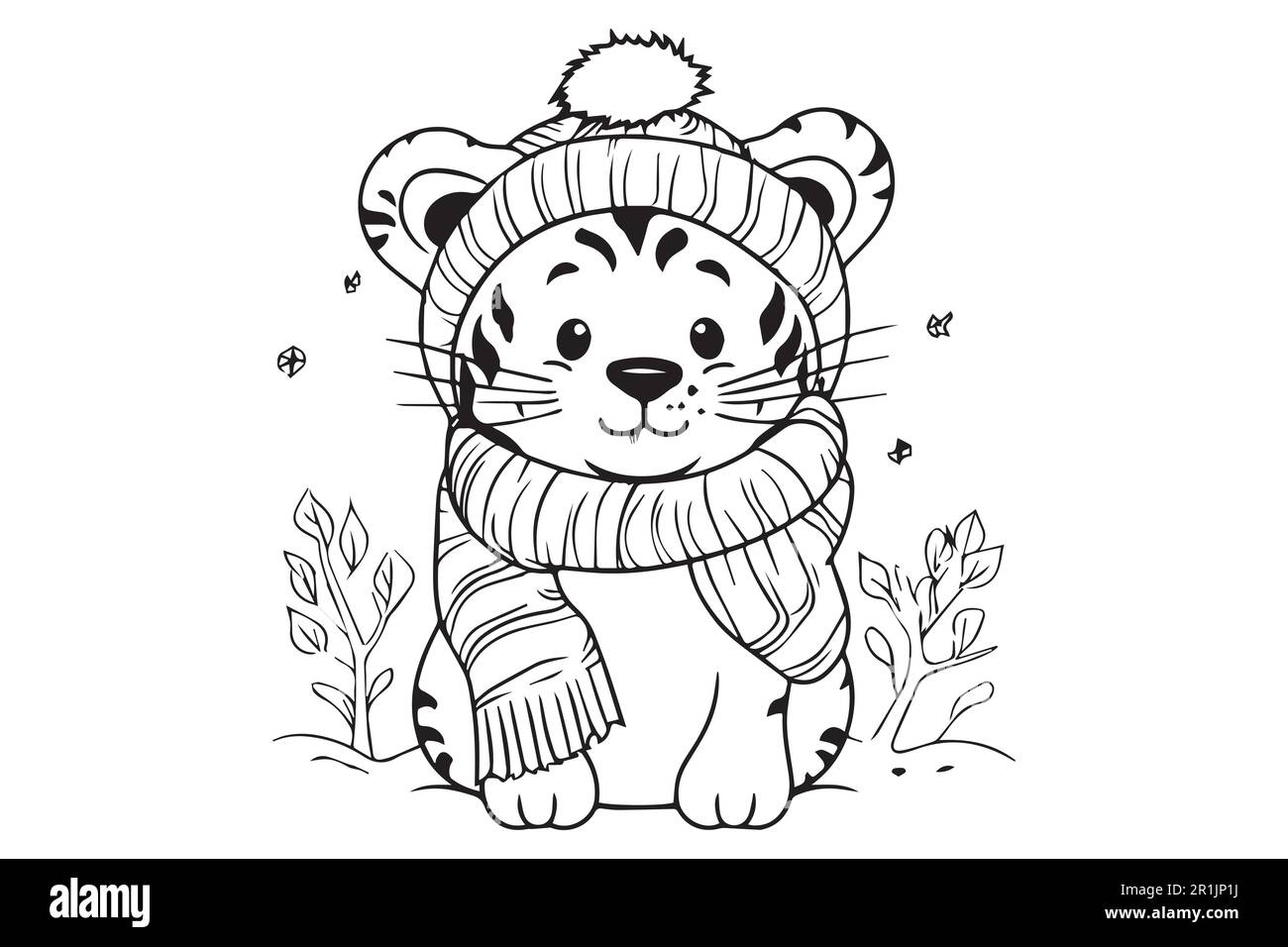 Un joli chapeau de câblage de chat d'hiver et une page de couleur de chandail. Illustration de Vecteur