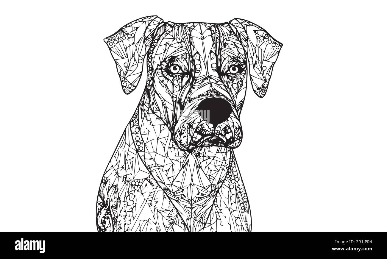 Design vectoriel de page de livre de coloriage de la ligne de tête de chien complexe. Illustration de Vecteur