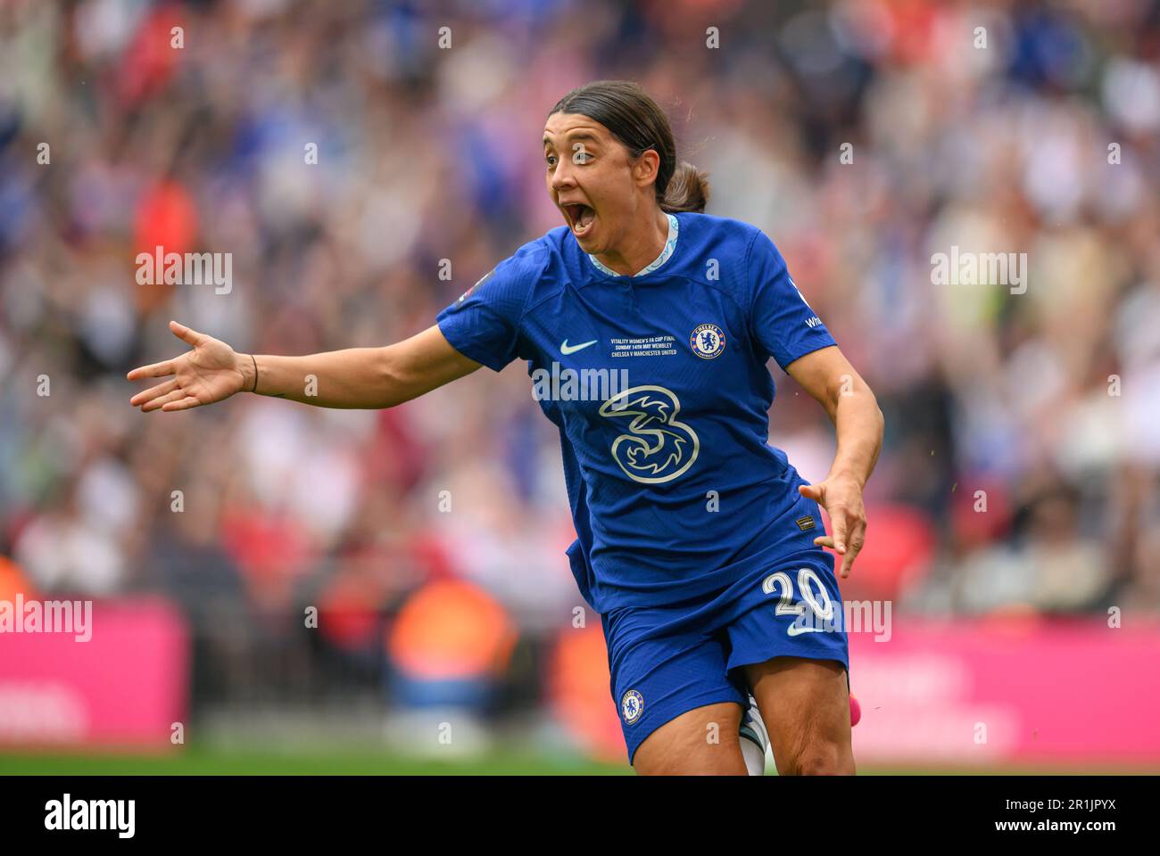 Londres, Royaume-Uni. 14th mai 2023. 14 mai 2023 - Chelsea / Manchester United - finale de la coupe féminine Vitality FA Cup - Stade Wembley Sam Kerr de Chelsea célèbre son but gagnant lors du match final de la coupe féminine Vitality FA Cup au stade Wembley, Londres. Crédit photo : Mark pain/Alamy Live News Banque D'Images