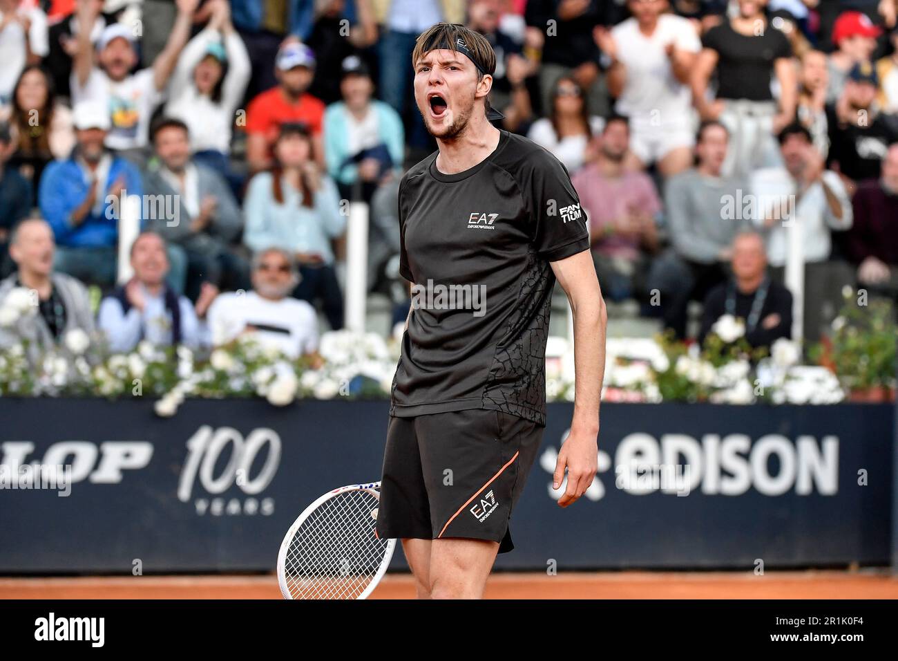 Rome, Italie. 14th mai 2023. Alexandre Bublik du Kazakhstan réagit lors de son match contre Casper Ruud de Norvège au tournoi de tennis Internazionali BNL d'Italia à Foro Italico à Rome, Italie sur 14 mai 2023. Credit: Insidefoto di andrea staccioli/Alamy Live News Banque D'Images