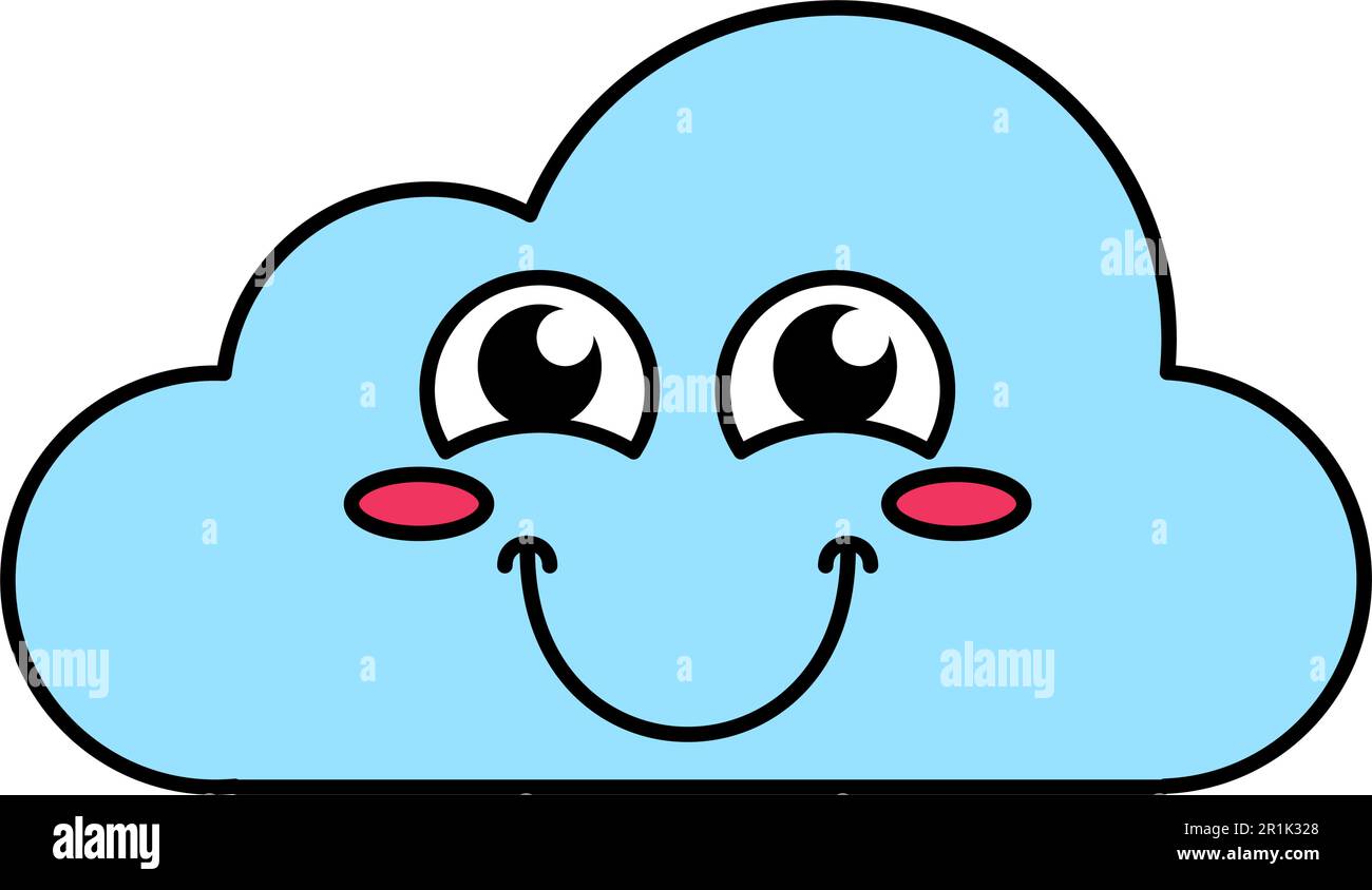 Illustration du contour de l'émoticône de Blushing Cloud. Autocollant modeste de dessin animé sur les réseaux sociaux. Émotiji humble et timide Illustration de Vecteur
