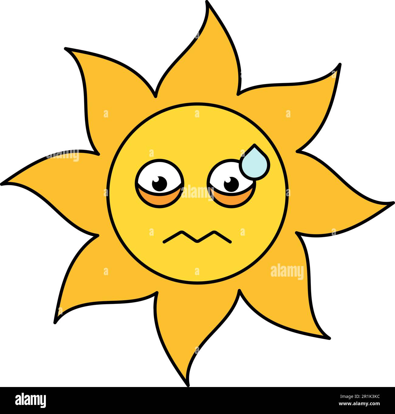 Illustration du contour de l'émoticône du soleil nerveux. Emoji confus et inquiet. Autocollant de dessin animé sur les réseaux sociaux Illustration de Vecteur