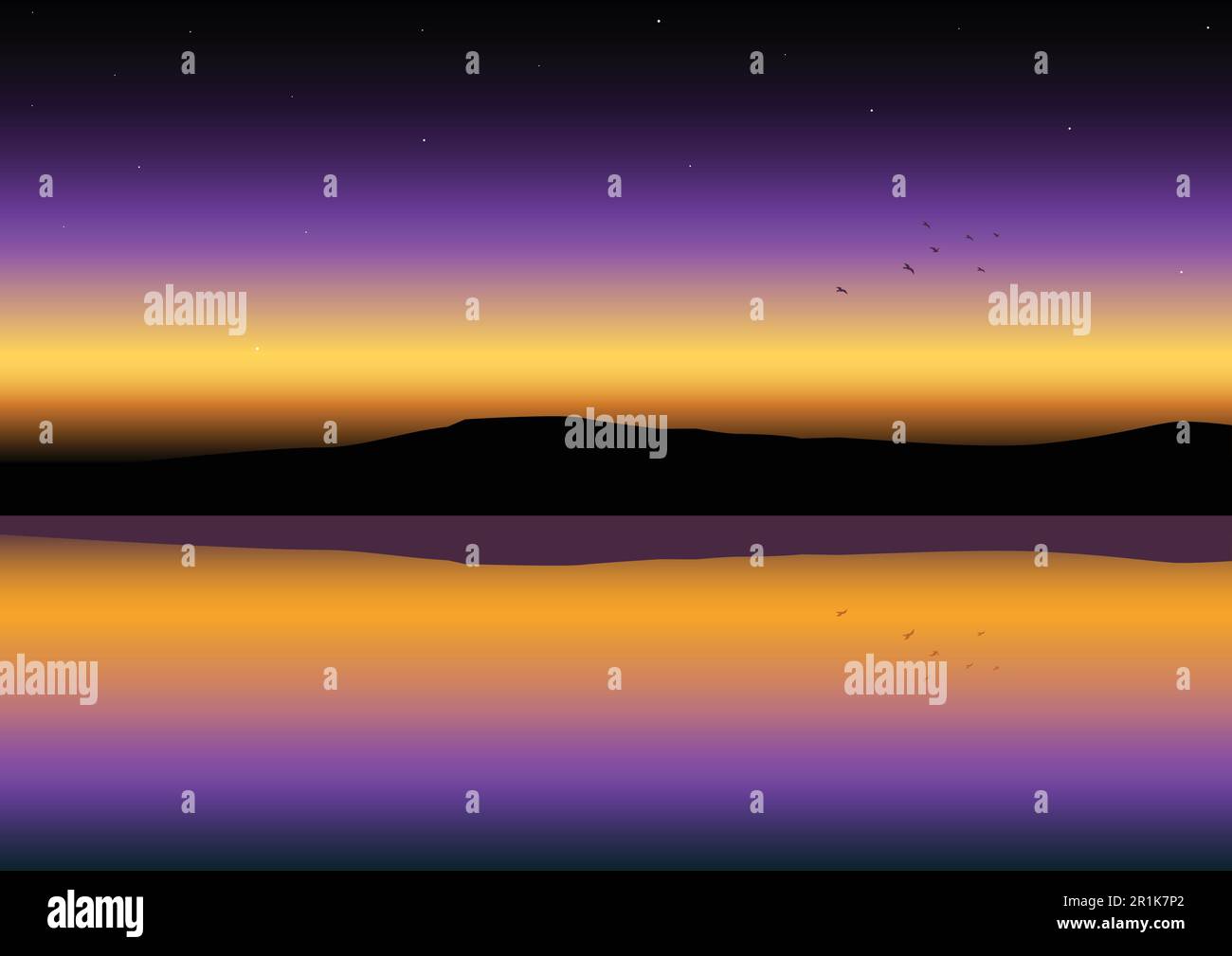 Vue panoramique sur le coucher du soleil Illustration de Vecteur