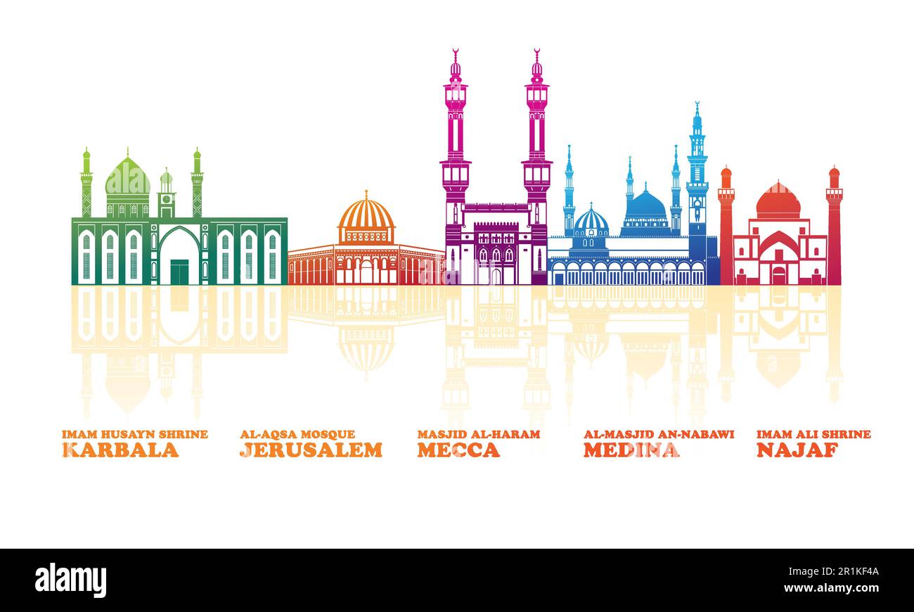Panorama Skyline coloré des mosquées les plus célèbres - illustration vectorielle Illustration de Vecteur