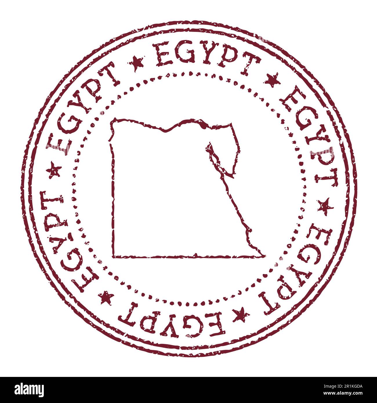 Timbre rond en caoutchouc de l'Égypte avec carte des pays. Timbre passeport rouge vintage avec texte circulaire et étoiles, illustration vectorielle. Illustration de Vecteur