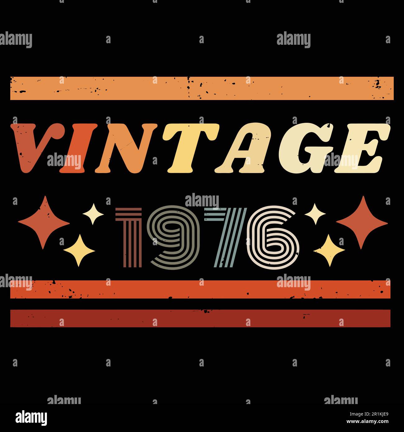 1976 vintage rétro coloré t-shirt design avec des éléments vectoriels Illustration de Vecteur
