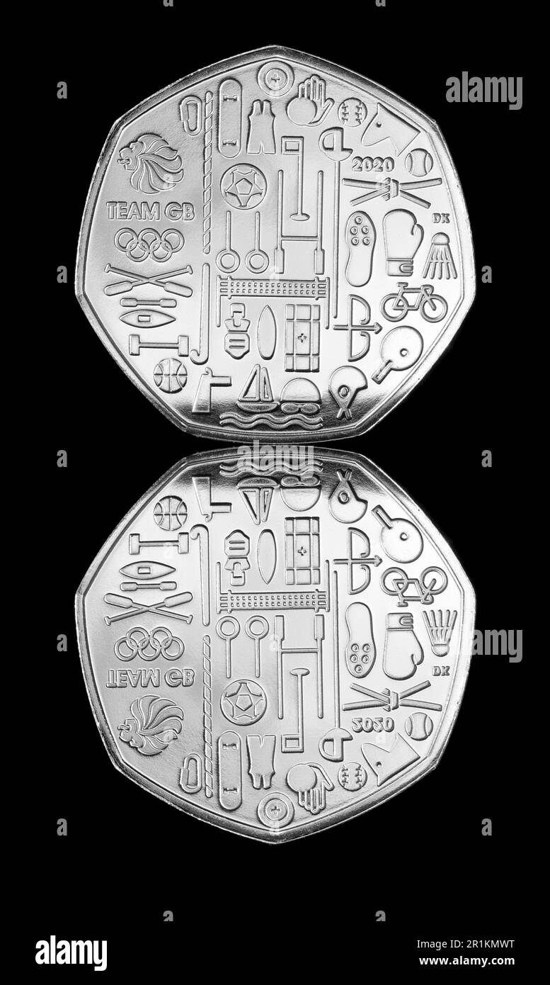 Pièce de 2021 50p avec les athlètes Team GB Banque D'Images