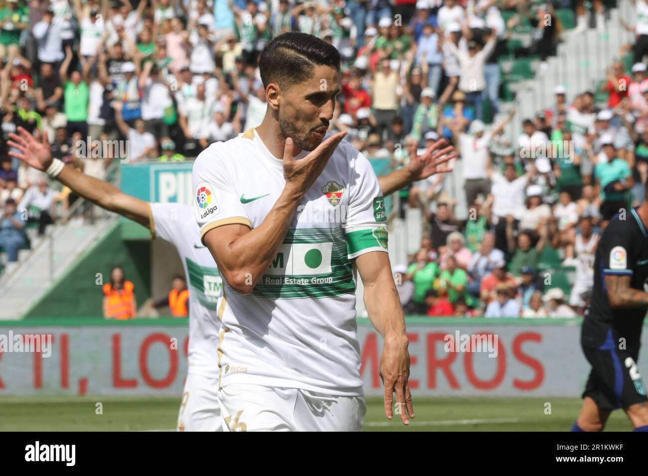 Elche, Espagne. 14th mai 2023. Match de football espagnol de la Liga Elche vs Atletico de Madrid au stade Manuel Martínez Valero, Elche, Alicante, 14 mai 2023. Fidel Chaves célèbre un but 900/Cormon Press Credit: CORMON PRESS/Alay Live News Banque D'Images