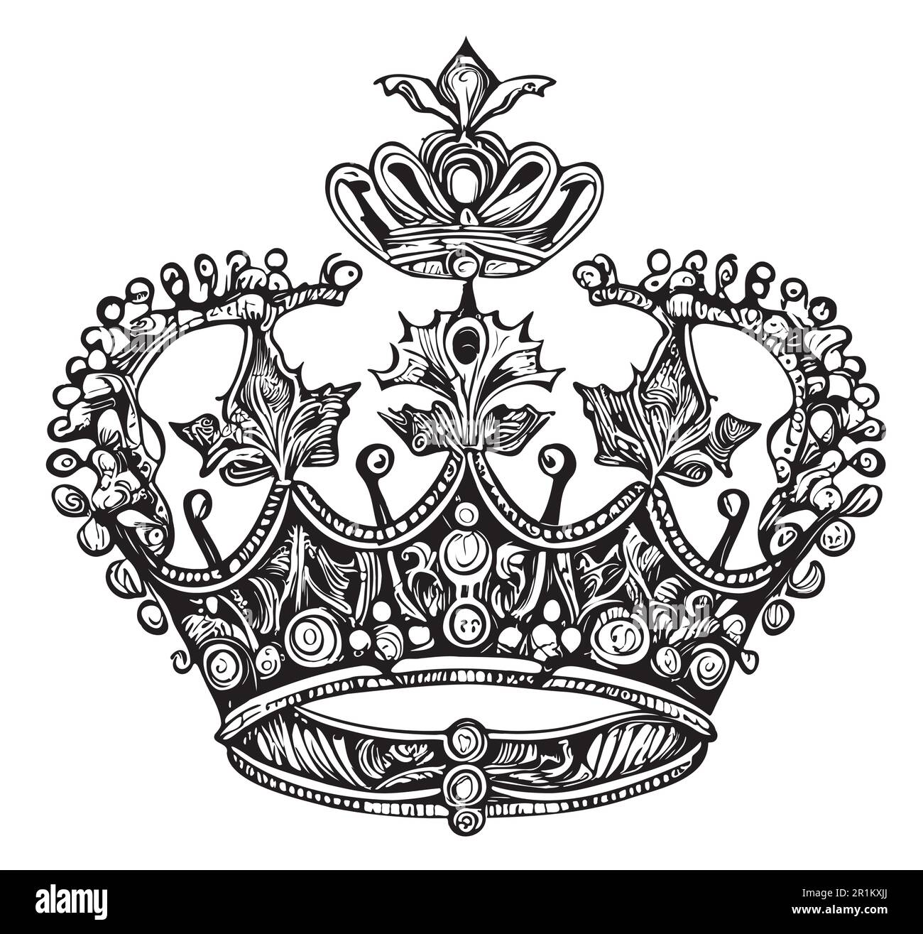 Croquis rétro de la couronne royale dessinés à la main dans une illustration de style Doodle Illustration de Vecteur