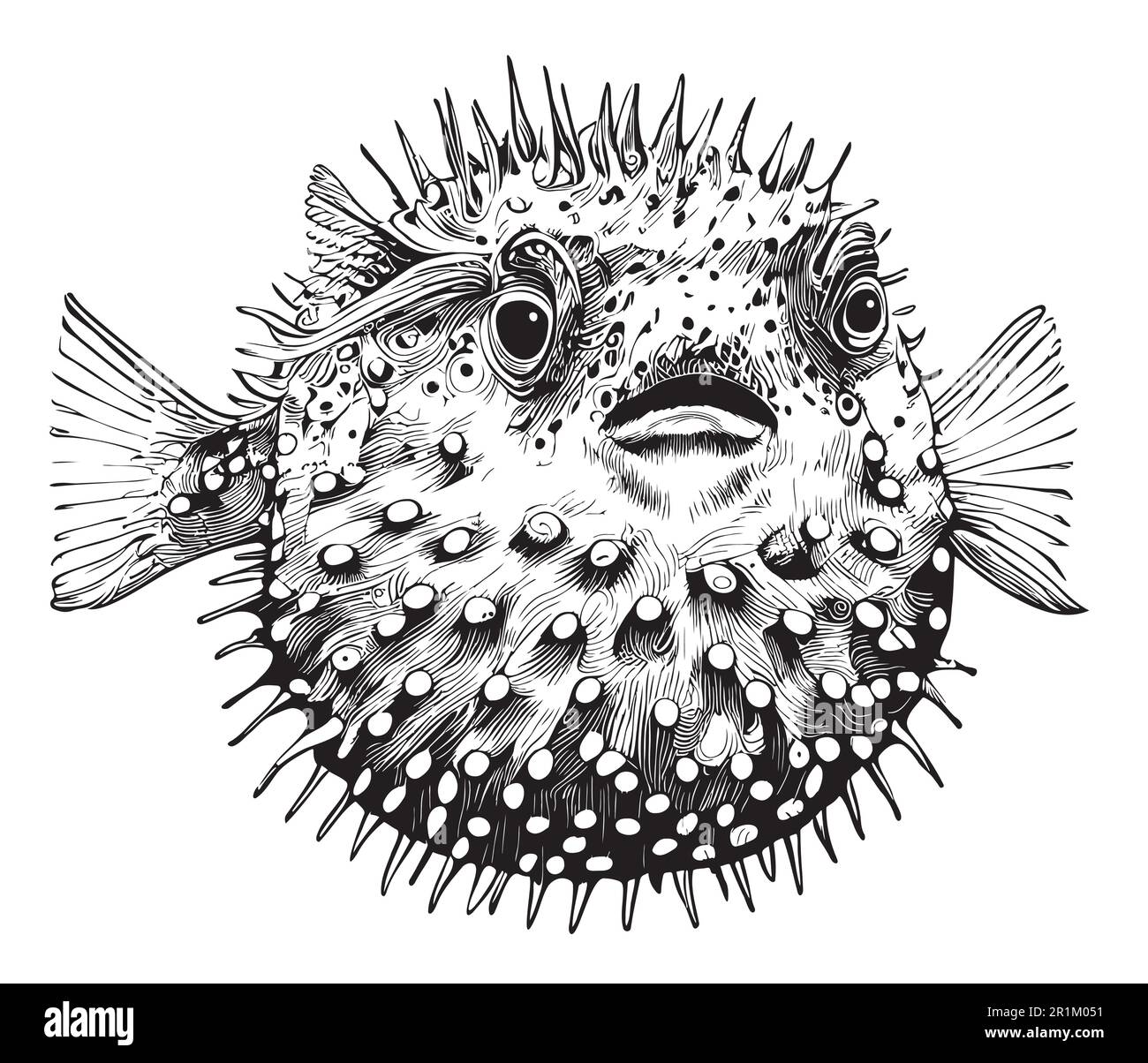 Dessin à la main Puffer Fish dans une illustration de style doodle Illustration de Vecteur