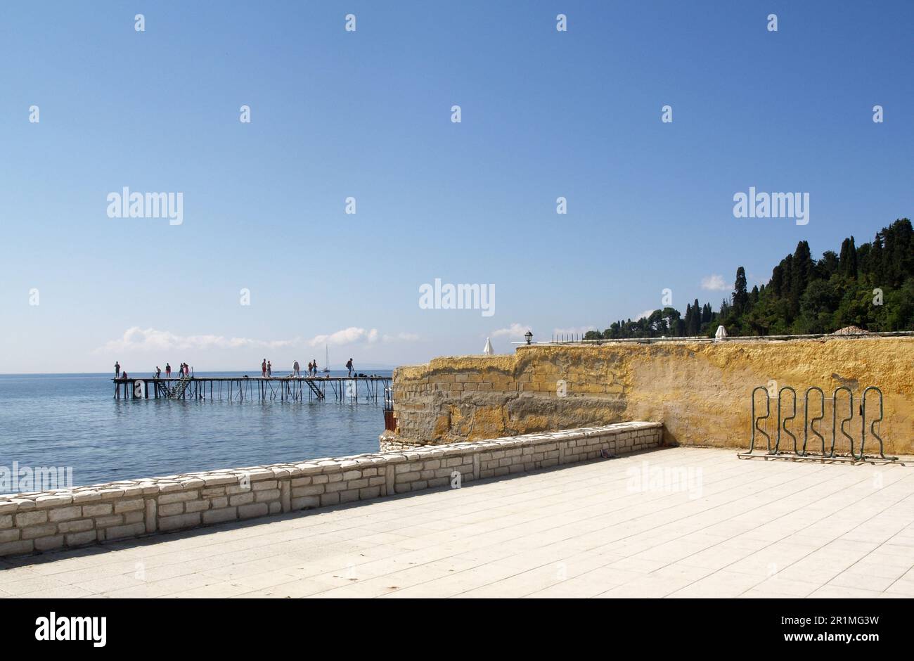 Mon repos Beach, Anemomylos, Garitsa Bay, Corfou, Grèce Banque D'Images