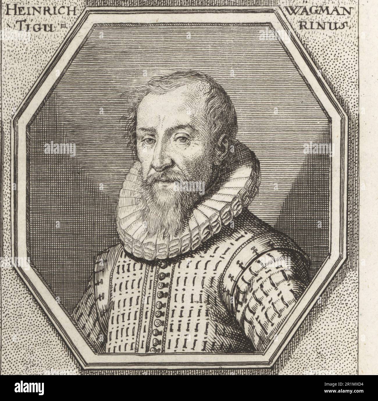 Hans Heinrich Wagmann, peintre et artiste suisse de vitraux, dessinateur et illuminateur de Zurich, 1557-c.1628. Heinrich Wagman Tigurinus. Gravure sur plaque après une illustration de Joachim von Sandrat de son Academia Todesca, della Architectura, Scucultura & Pittura, oder Teutsche Academie, der Edlen Bau- Bild- und Mahlerey-Kunste, Académie allemande d’architecture, de sculpture et de peinture, Jacob von Sandrart, Nuremberg, 1675. Banque D'Images