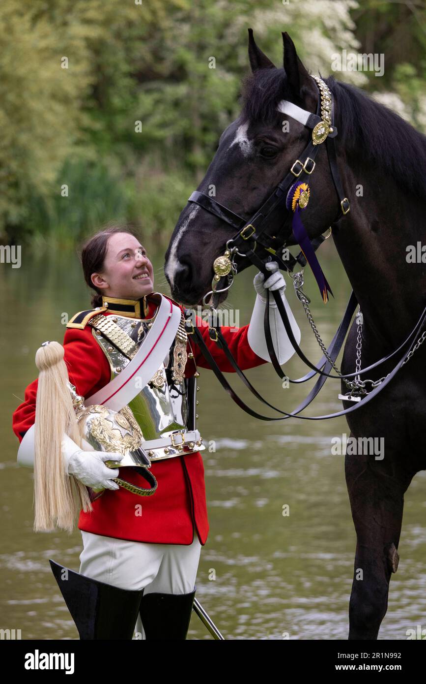 PHOTO : JEFF GILBERT 13th mai 2023. Le cavalier Amy Brook, le régiment de Cavalry monté de la maison Lifeguard et la place 1st meilleur sorti Trooper qui escor Banque D'Images