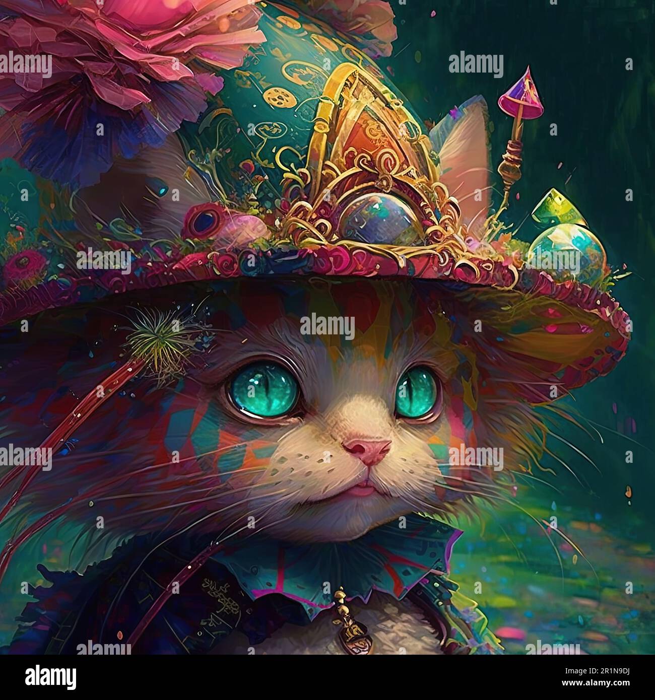 Chaton fantaisiste au chapeau Wonderland Banque D'Images