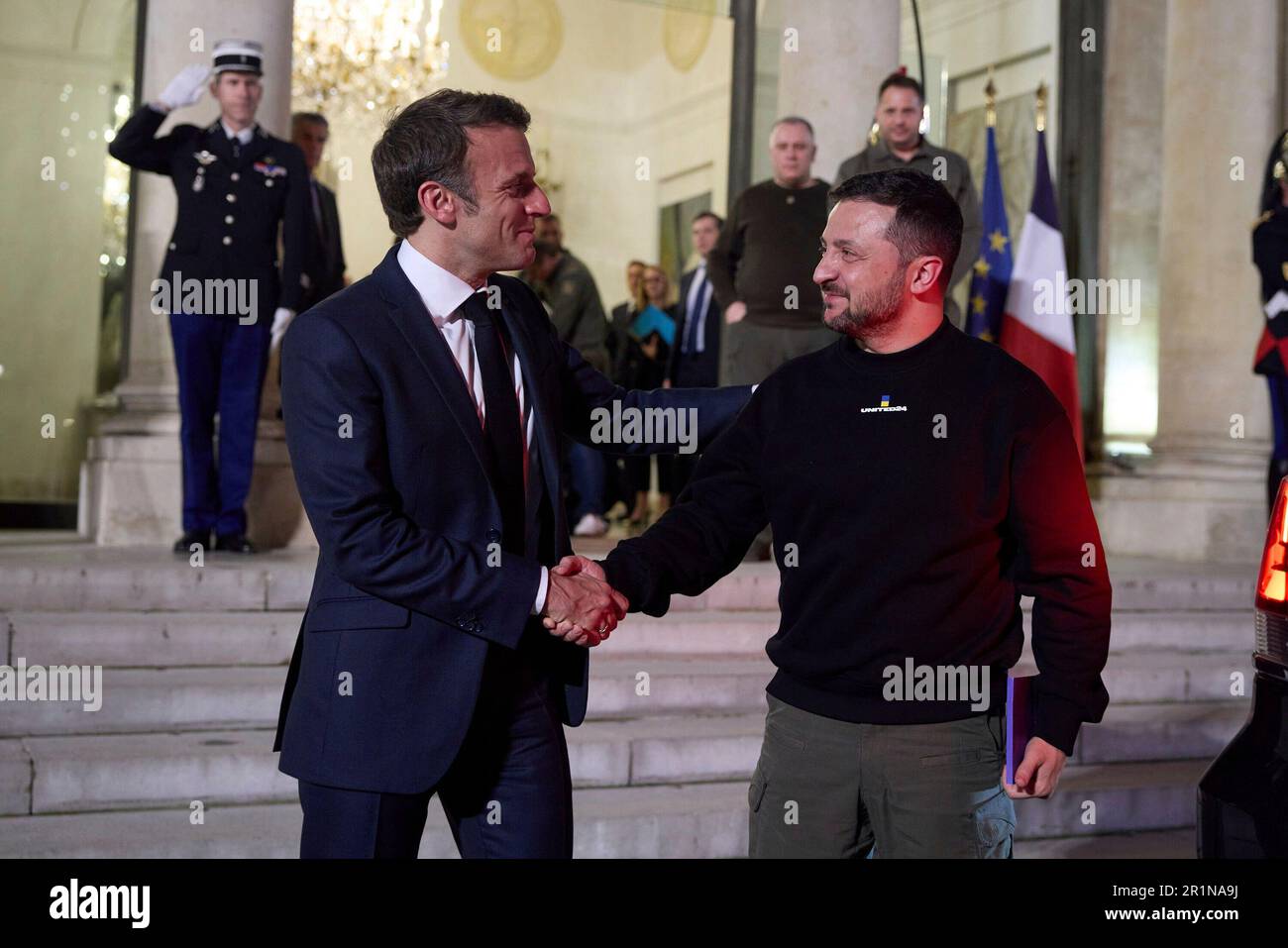 Le président Volodymyr Zelenskyy rencontre le président français Emmanuel MACRON à Paris à propos de 14 mai 2023. Visite du Président de l'Ukraine en France. Photo: Bureau présidentiel de l'Ukraine via Banque D'Images